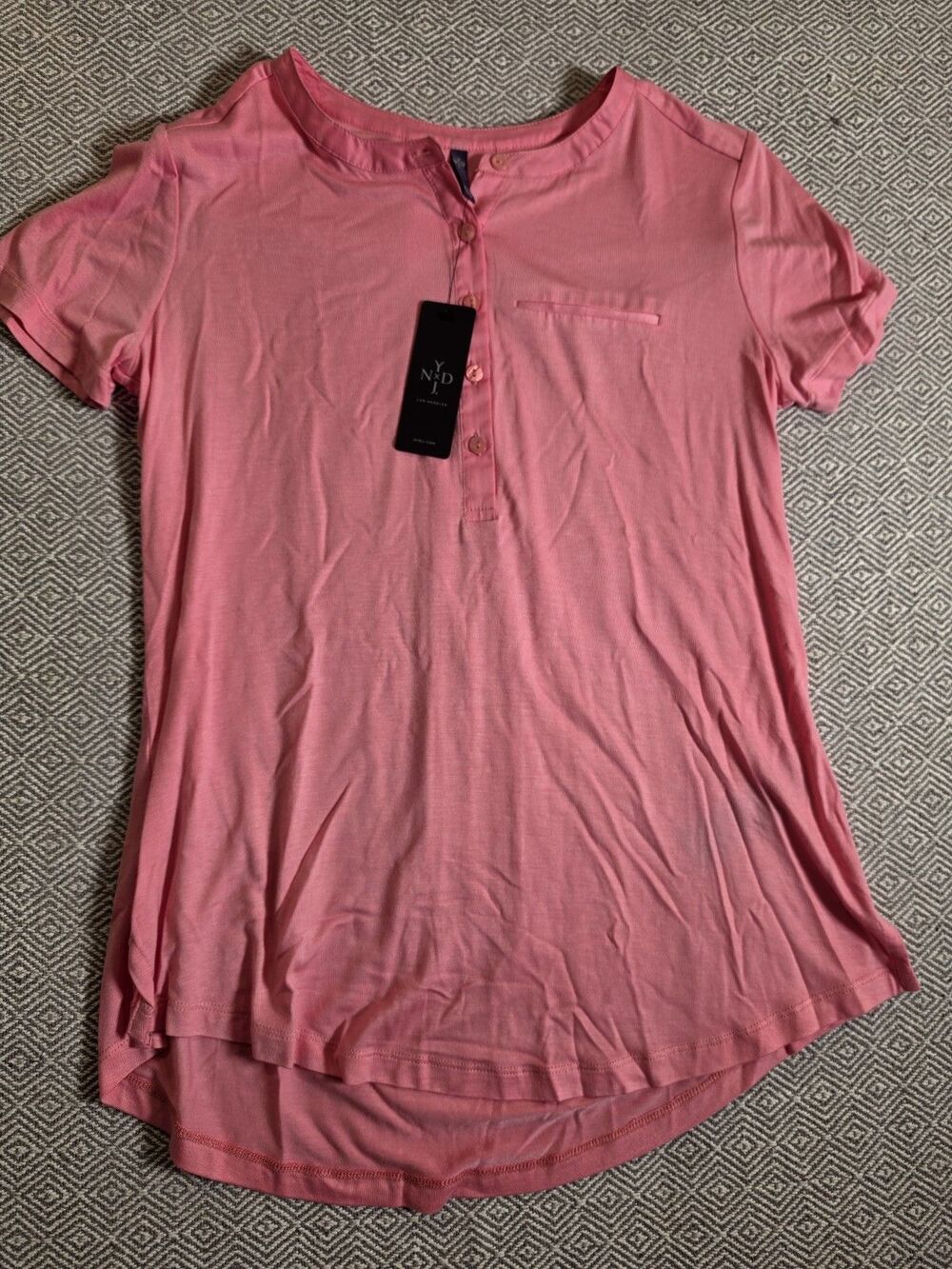NYDJ Women’s Pink Short Sleeve Henley Tunic Top XXS NWT